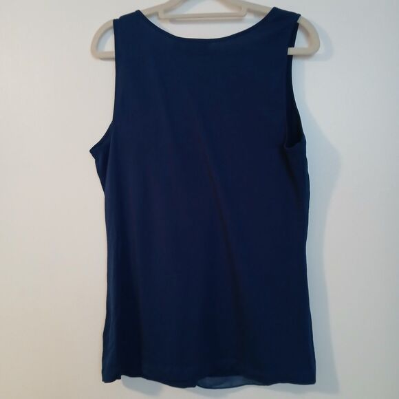 ELLE Blue Tie Knot Sleeveless Pima Cotton Blend Top Blouse Medium EL20027 NEW - Picture 4 of 9